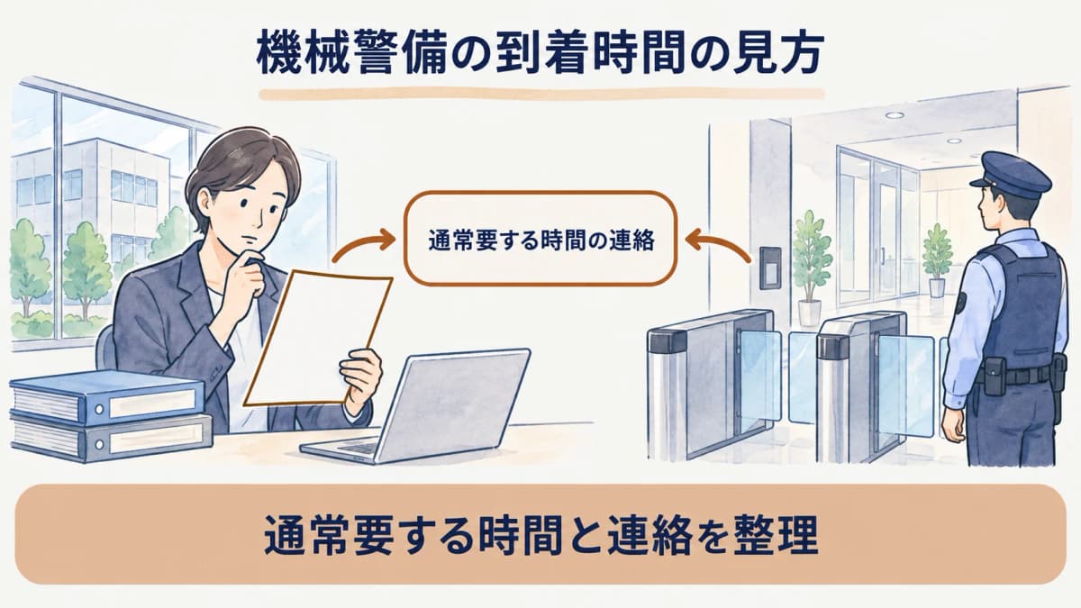 契約書面の時間表記と入退館ゲートを照合する図