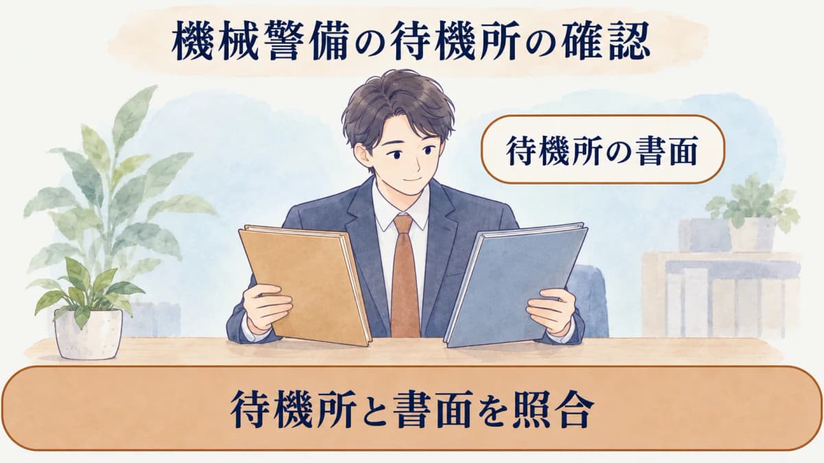 契約書面と施設台帳で待機所の記載を見直す図