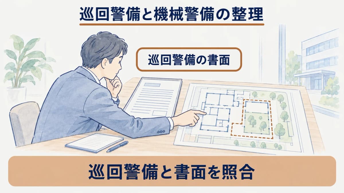 契約書面と施設図で対象範囲を対応させる図