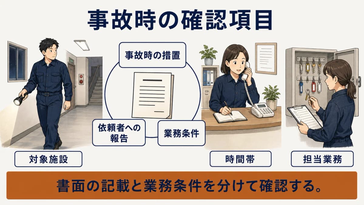 事故時の措置と依頼者への報告を契約前書面で確認する流れ