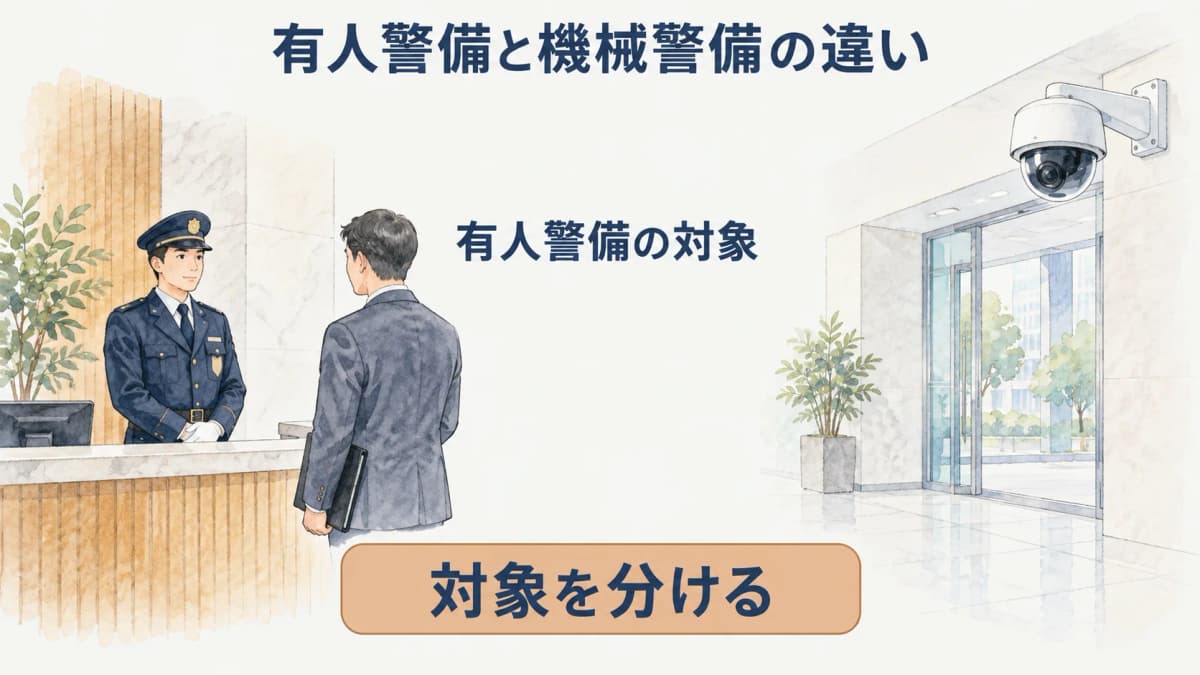 受付カウンターと防犯カメラで現地の役割を整理する図