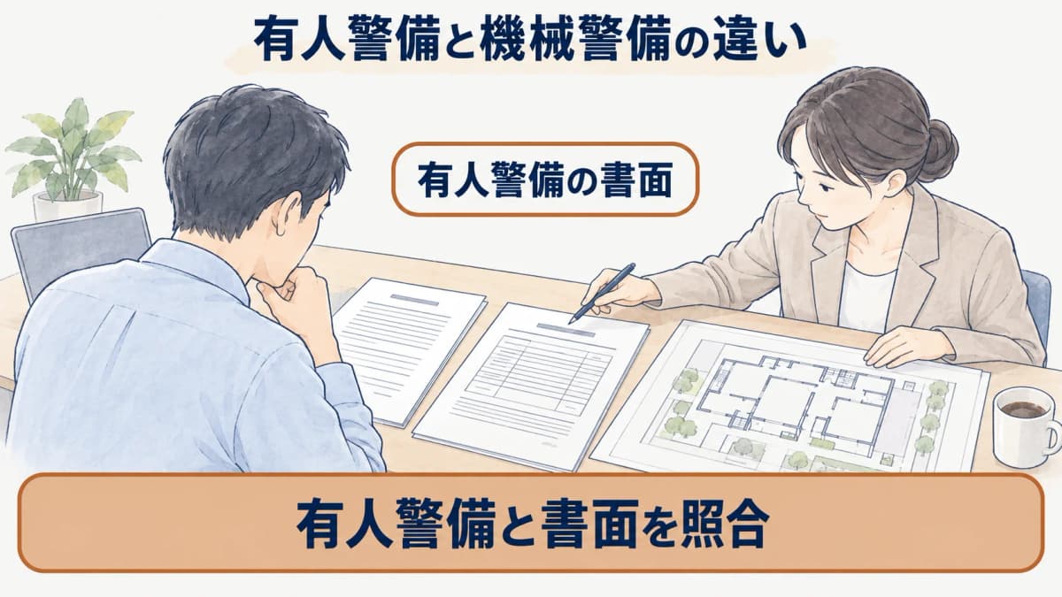 契約書面と見積書を並べて対象範囲を照合する図